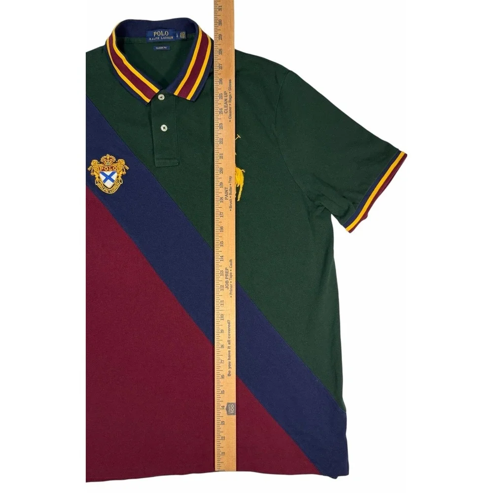 Polo Ralph Lauren Men's Big Pony Crest Polo Classic Fit Tri-Color Shirt Large